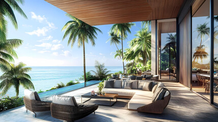Serene hotel room with ocean view and luxurious balcony seating