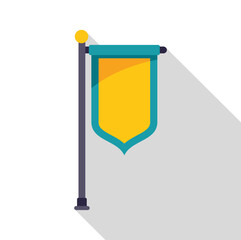 Simple vector illustration of a yellow medieval flag waving on a pole, isolated on a white background