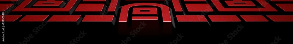 Poster a red banner or background with small triangles.