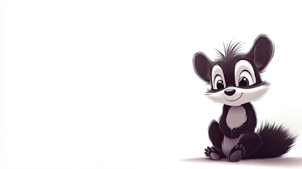 Fototapeta premium Cartoonized skunk cute and cautious sitting with a unique pattern on its back
