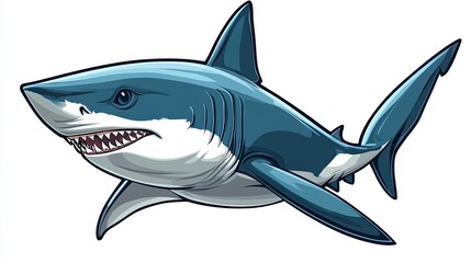 Naklejka premium Cartoonized Fierce and Powerful Shark Sitting Underwater - Image 1167.