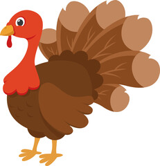 Turkey bird with fluffy tail close-up on white background. Thanksgiving Day