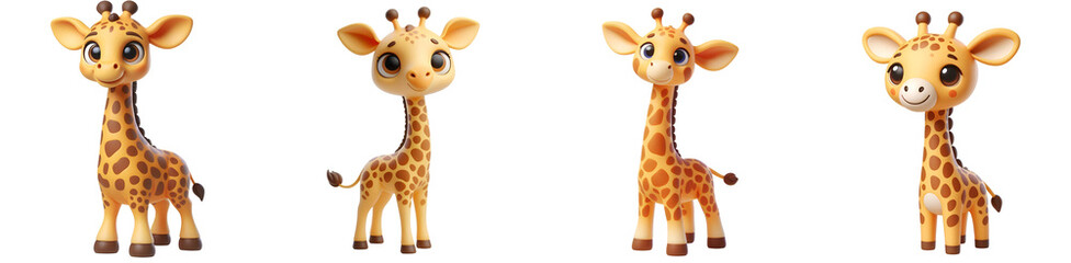Naklejka premium Set of 3D rendered illustration cartoon Giraffe isolated on white and Transparent Background 