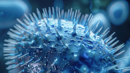 Close-up of a virus particle with spikes, representing the monkeypox virus. Concept: infectious disease outbreak