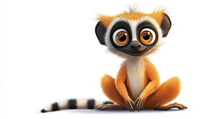 Fototapeta premium Curious and Lively Cartoonized Lemur Sitting - Whimsical Animal Illustration