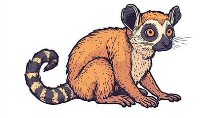 Obraz premium Cartoonized Lemur: Curious and Lively Sitting with Playful Expression on Face