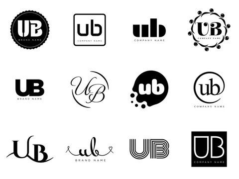 UB logo company template. Letter u and b logotype. Set different classic serif lettering and modern bold text with design elements. Initial font typography.