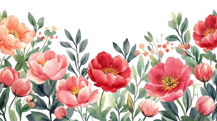 A beautiful watercolor illustration of blooming flowers in soft pink and red hues, perfect for adding a fresh touch to any design.