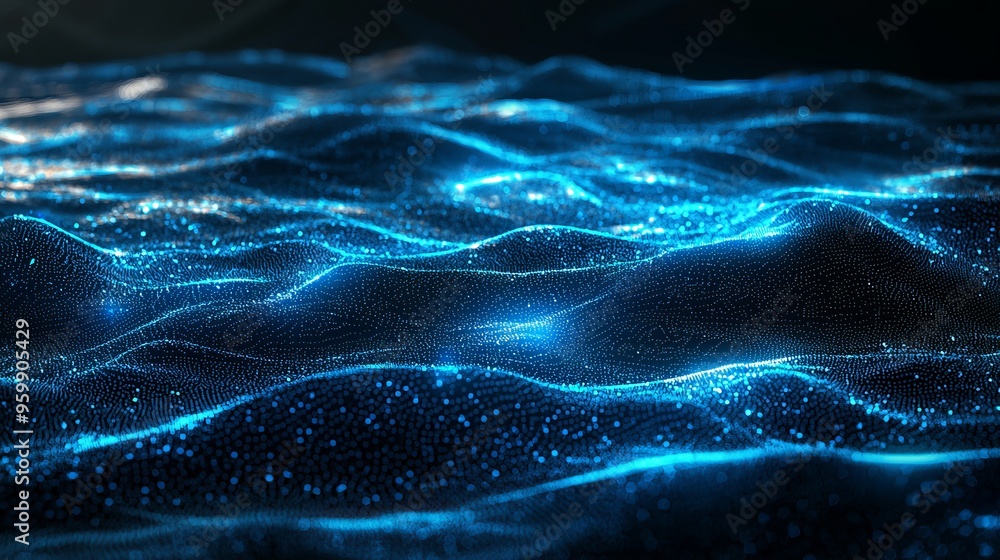 Poster the abstract music background is blue, and it has a low polygonal wave background with lines and dot