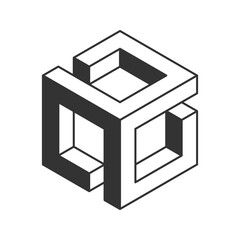 Cube logo, geometric vector design. Black and white Box logotype company, trendy techno emblem in isometric 3D style.