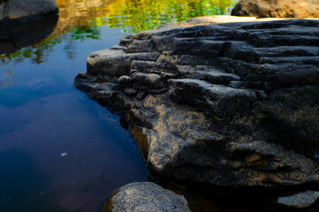 the gentle flow of river water and rocks