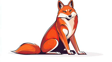 Cartoonized Wolf - Sleek and Strong Sitting Pose with Intense Gaze