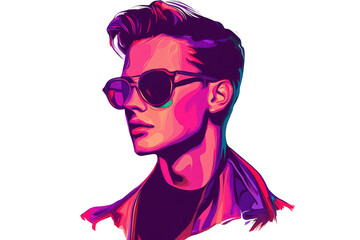 Fototapeta premium Bright portrait of a stylish young man in glasses on a transparent background
