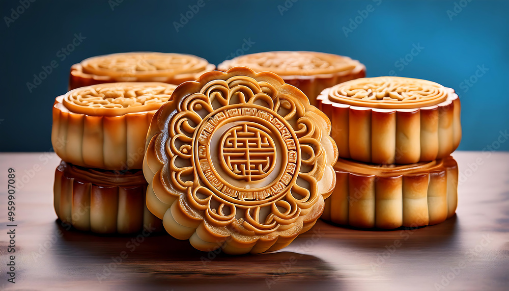 Wall mural box of chip cookies on a wooden table.