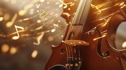 A close-up of a violin with musical notes seemingly emerging from the strings, visualizing sound...