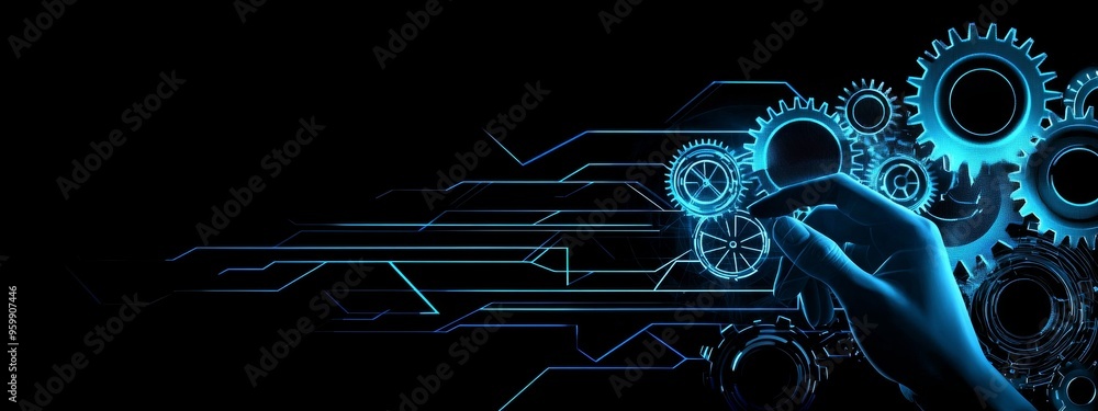 Poster welding robotics automatic arms icon with machine in intelligent factory automotive industrial with 