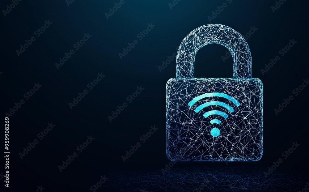 Poster an icon displaying a wifi signal and a padlock. concept of a virtual private network (vpn).