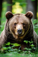 Fototapeta premium wild brown bear (ursus arctos) in its natural summer forest
