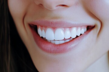 Fototapeta premium close-up of a woman’s bright white smile, teeth whitening, oral hygiene