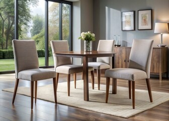 Fototapeta premium Elegant modern dining chairs boast rich upholstery and streamlined silhouettes, providing a sumptuous and stylish
