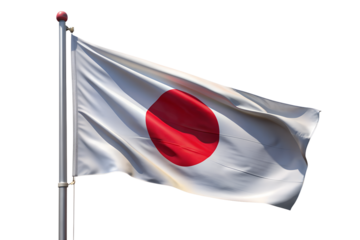 Japanese flag is flying. isolated on transparent background