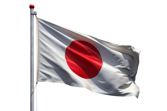 Japanese flag is flying. isolated on transparent background - Powered by Adobe
