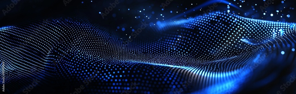 Aufkleber flow of particles on blue geometric background. data technology abstract illustration. 3d rendering.
