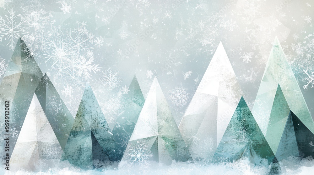 Fototapete a winter landscape showcases christmas trees crafted from abstract triangular shapes, creating a ser