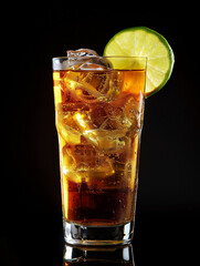 Traditional Cuba libre cocktail isolated on black