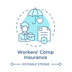 Workers compensation insurance soft blue concept icon. Law compliance, corporate regulation. Round shape line illustration. Abstract idea. Graphic design. Easy to use in infographic, presentation