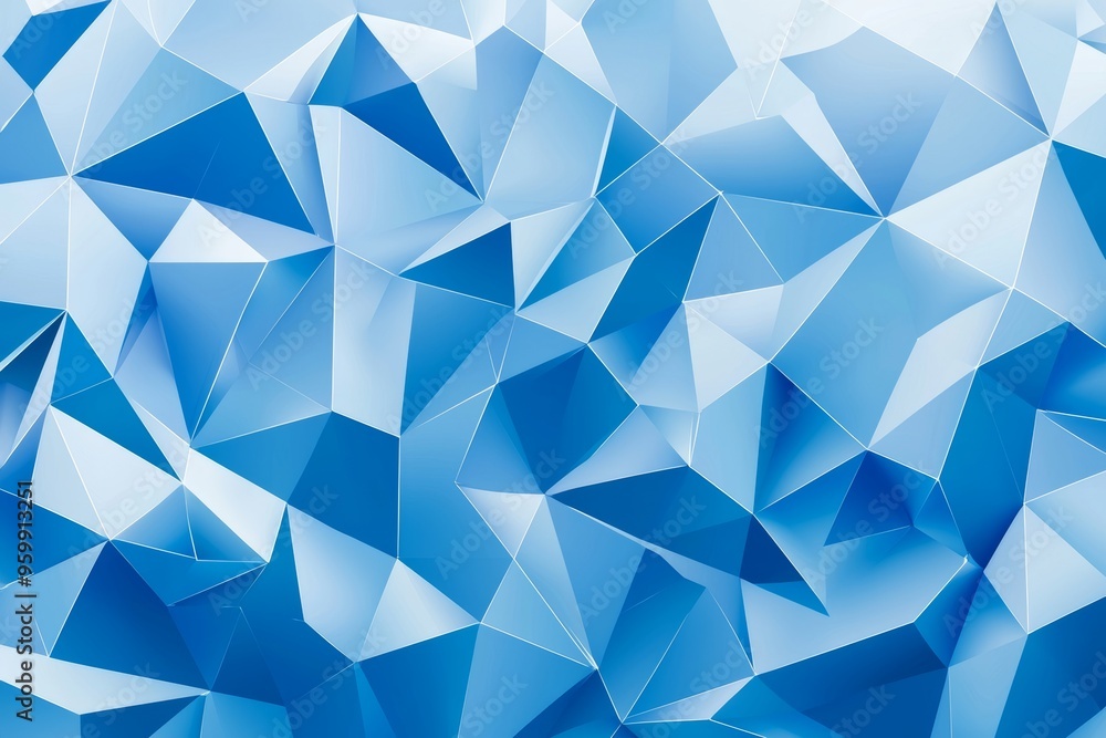 Poster 3d rendering. blue triangles in several shapes. simple minimalist shapes that look like the tops of 