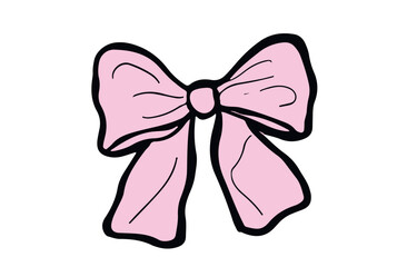 Pink ribbon bow. Hand drawn bow illustration. Birthday, Christmas, and Valentine's Day decoration. Gift wrapping. Vector illustration. Romantic element.
