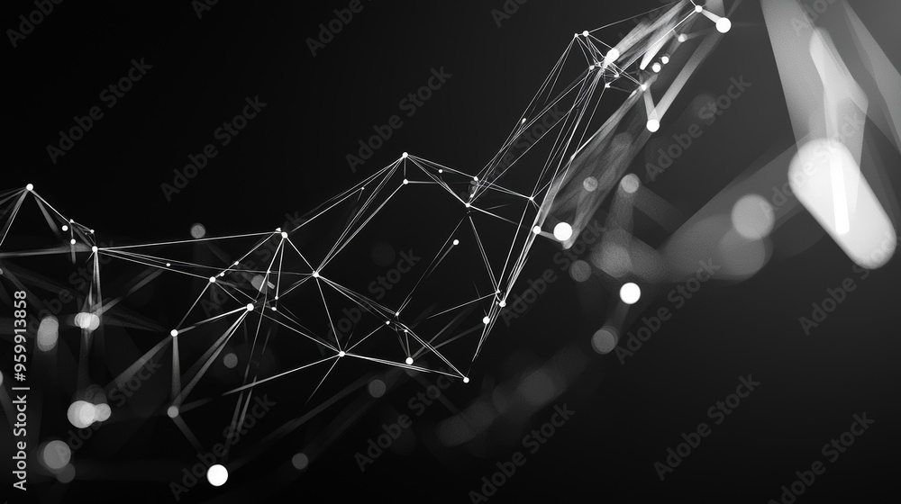 Poster the graphic depicts an abstract polygonal space background with connecting lines and dots. modern il