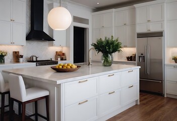 Modern kitchen in new construction home with island