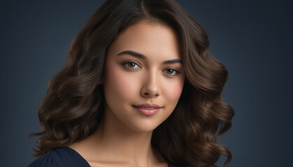 Fototapeta premium Portrait of a Young Girl with Curly Hair in a Green Satin Dress During an Indoor Photoshoot