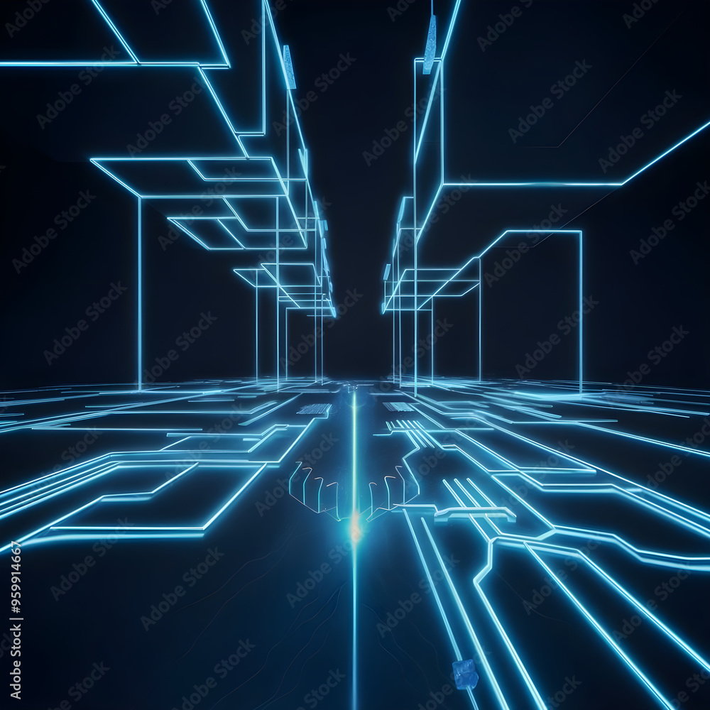 Fototapete futuristic circuit board with central processor. a captivating image of a complex circuit board, sho