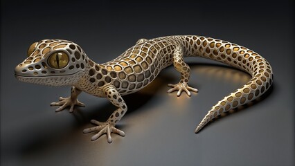 Naklejka premium Realistic 3D model of a leopard gecko with intricate patterns and textures on a dark background