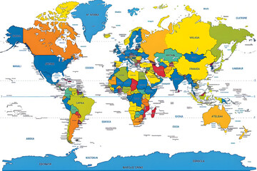 world map with borders and no label, isolated on white or transparent background, PNG