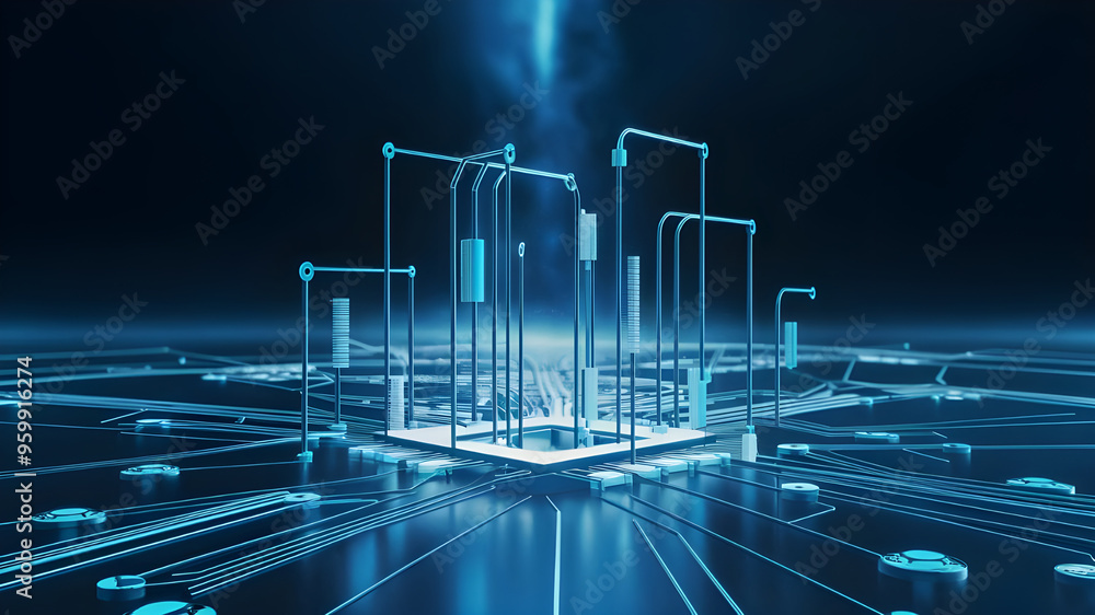 Poster futuristic circuit board with central processor. a captivating image of a complex circuit board, sho