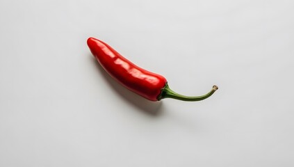 Close up image of one red chili, hot chili, fresh red chili, red chili on white background