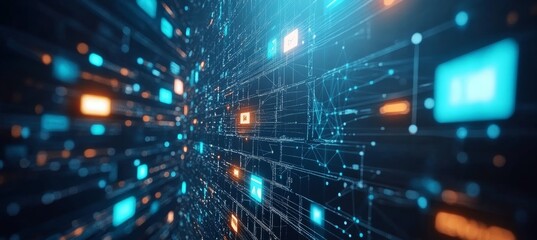 Futuristic Cyberspace Network, Data Stream Flowing Through Cyber Space, Technology Background