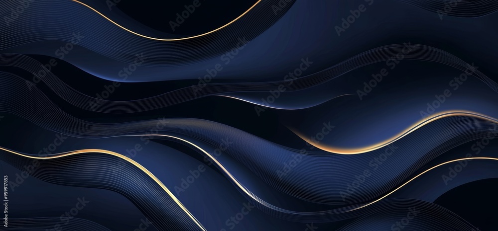 Poster blue gradient gradient luxury overlap template with gold line background. overlaying with tech cover