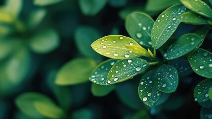Close Up of Dew Drops on Lush Green Leaves, Nature's Beauty in Simple Moments