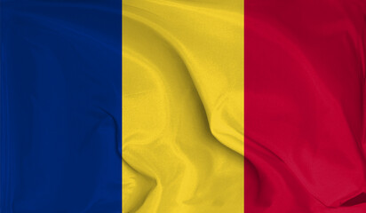 An up close view of Romania flag flying textures