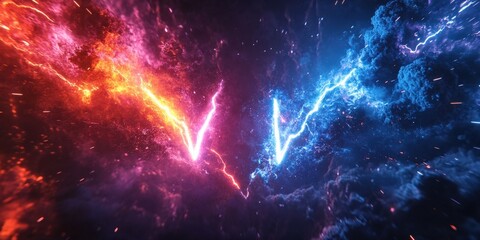 Fototapeta premium Holographic Versus Logo with Lightning for Esports Tournament