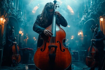 Fototapeta premium Musicians perform soulful melody in an atmospheric venue at night