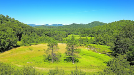 Fototapeta premium Aerial Panorama of Vibrant Landscapes and Serene Lakes in the Countryside