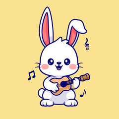 Fototapeta premium Cute Rabbit Playing Guitar Cartoon Vector Icon Illustration. Animal Music Icon Concept Isolated Premium Vector. Flat Cartoon Style
