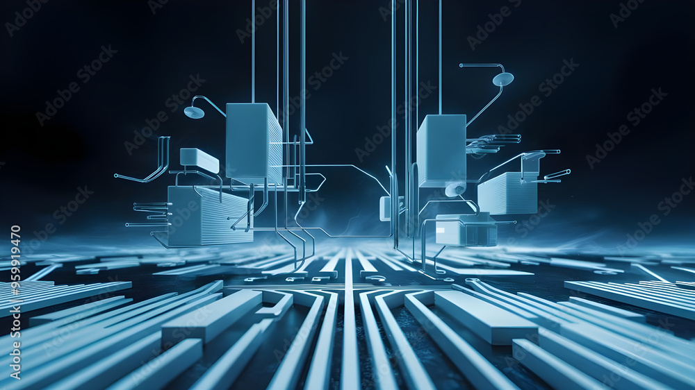 Fototapete futuristic circuit board with central processor. a captivating image of a complex circuit board, sho