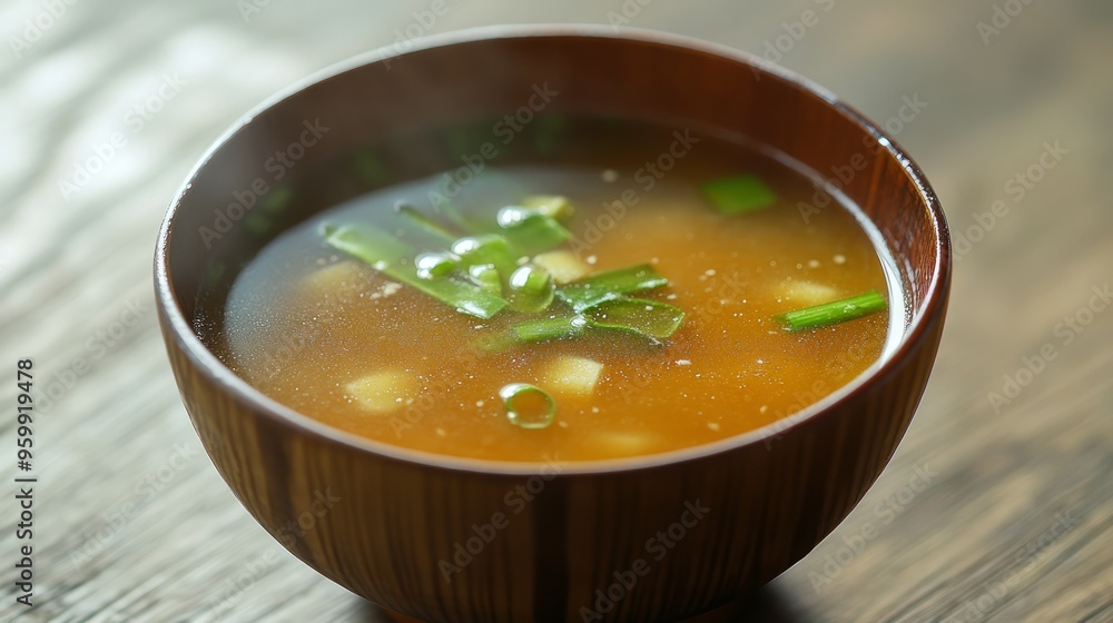 Wall mural Miso soup, a typical Japanese soup, ingredients are miso (season